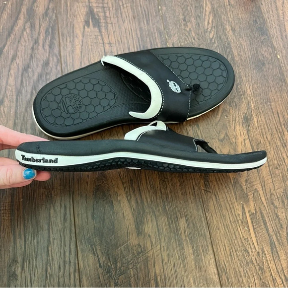 Timberland Black Thong Sandal Leather Flip Flops Men’s Size 7 - Picture 3 of 8